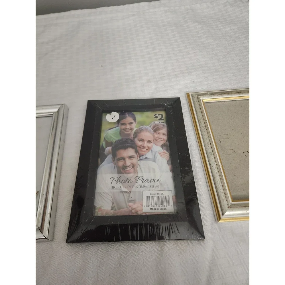 Set of 3 Photo Frames 4x6 Silver Black Metallic Tabletop Picture Frame Bundle